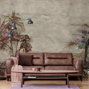 Vintage tropical jungle wallpaper, abstract pattern * | Peel and Stick (Self Adhesive) or Non Adhesive Vinyl Paper