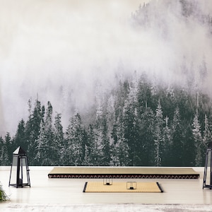 Winter mountain forest, self adhesive, peel and stick wall mural
