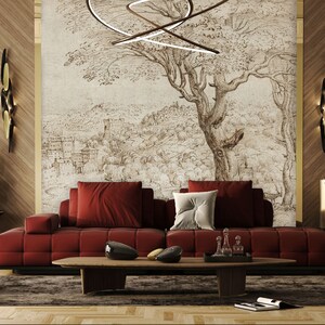 Vintage wallpaper with tree | Peel and Stick (Self Adhesive) or Non Adhesive Vinyl Paper
