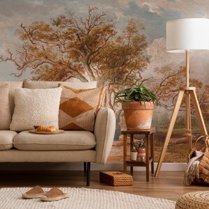 Vintage landscape wallpaper, abstract wall mural, scenic wallpaper | Peel and Stick (Self Adhesive) or Non Adhesive Vinyl Paper
