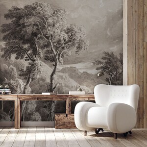 Vintage wallpaper with landscape | Peel and Stick (Self Adhesive) or Non Adhesive Vinyl Paper