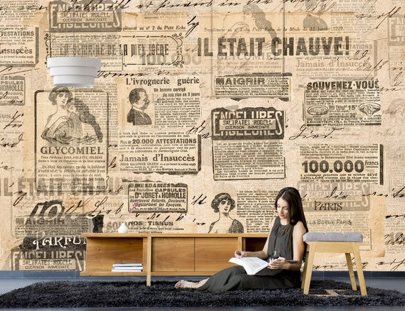 Newspaper Wallpaper, Wall Art, Self Adhesive Wallpaper, Modern Mural,  Custom Wallpaper, Peel and Stick Wallpaper, Newspaper Grunge Mural, -   Ireland