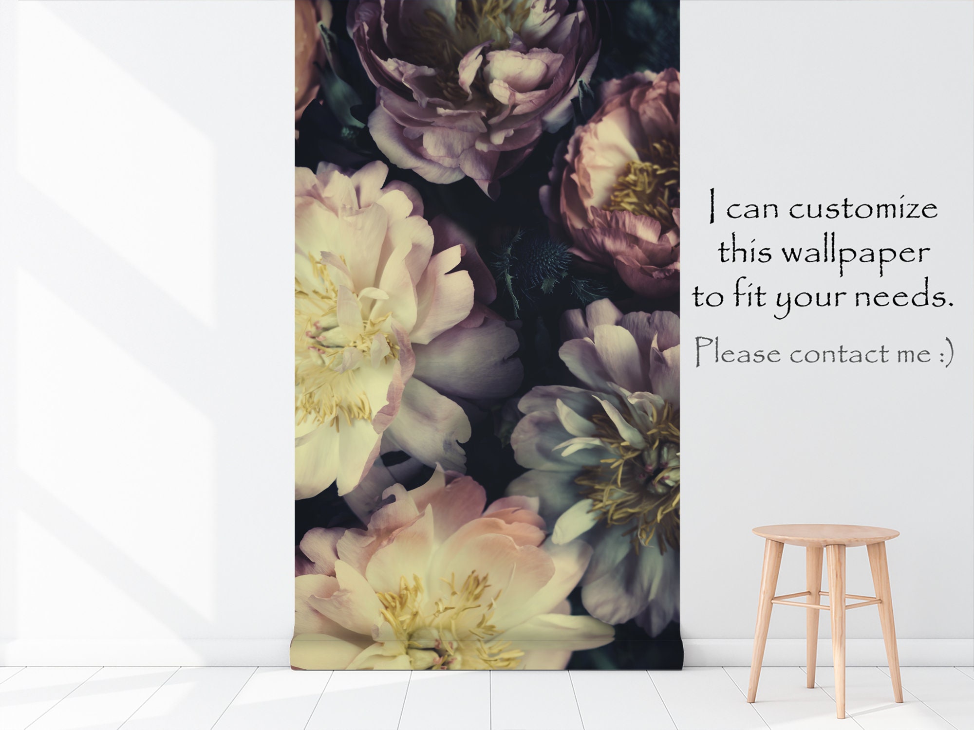 Vintage Wallpaper With Pink Peony Flowers, Self Adhesive, Peel and ...