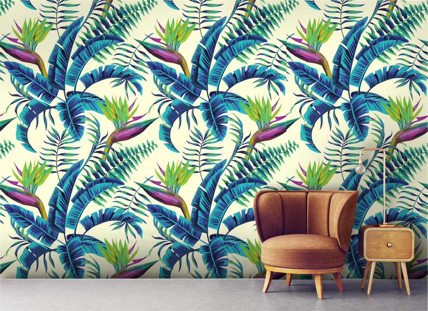 Tropical Leaf Peel and Stick Wallpaper, Exotic Flower Wall Mural - Etsy