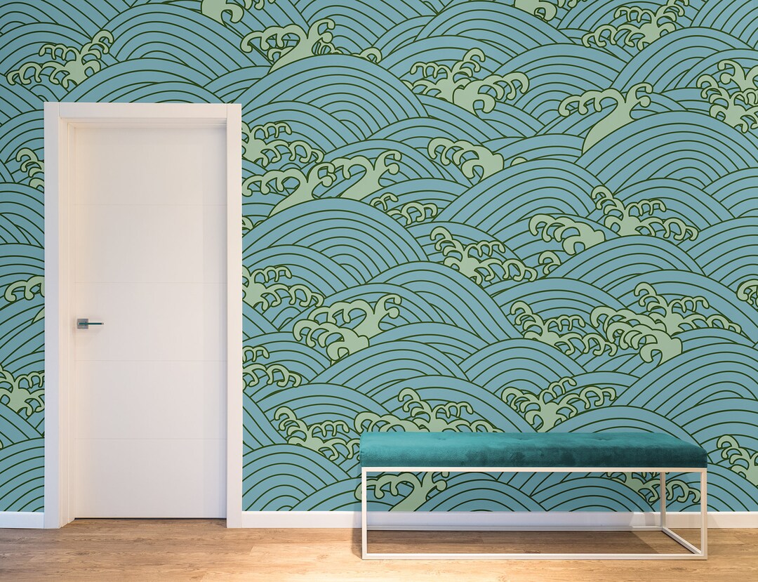 Vector Abstract Sea Waves Wallpaper, Peel & Stick, Self Adhesive ...