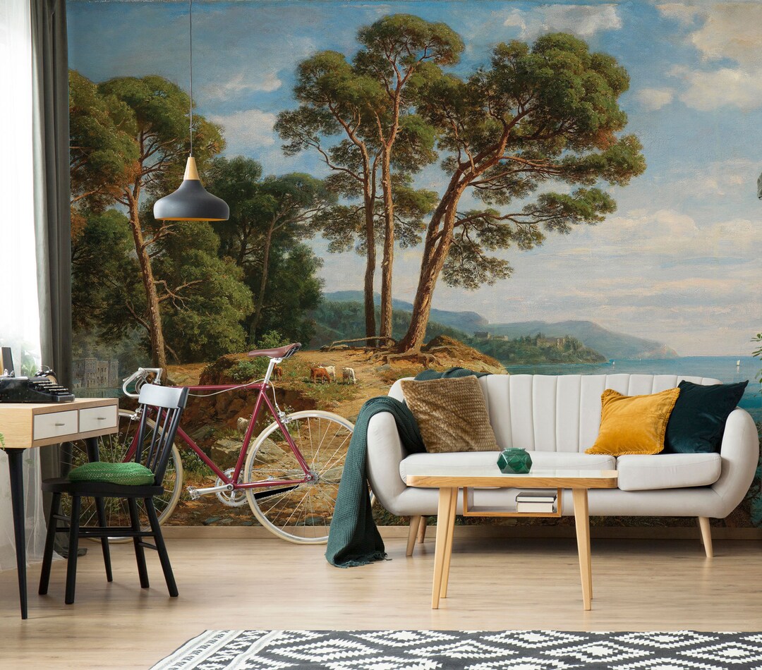 Vintage Scenic Lake Wallpaper | Peel and Stick Vinyl - Etsy