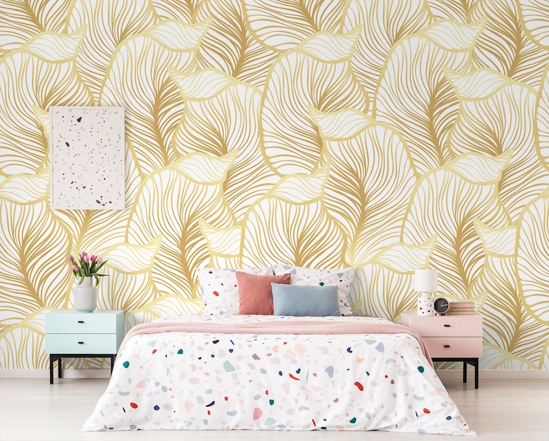 Leaf Wallpaper Print Painting Home Decor Wall Decal Etsy