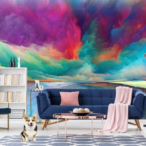 Beautiful colorful wallpaper with the horizon, rainbow colors pattern | self-adhesive, removable, peel & stick wall mural