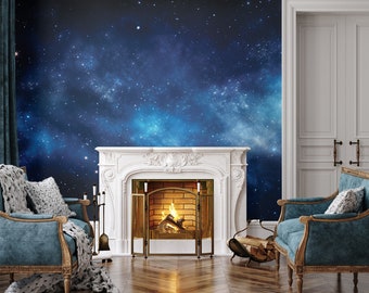 Blue Space Wallpaper, Blue Nebula Wall Mural | Peel and Stick (Self Adhesive) or Non Adhesive Vinyl Paper