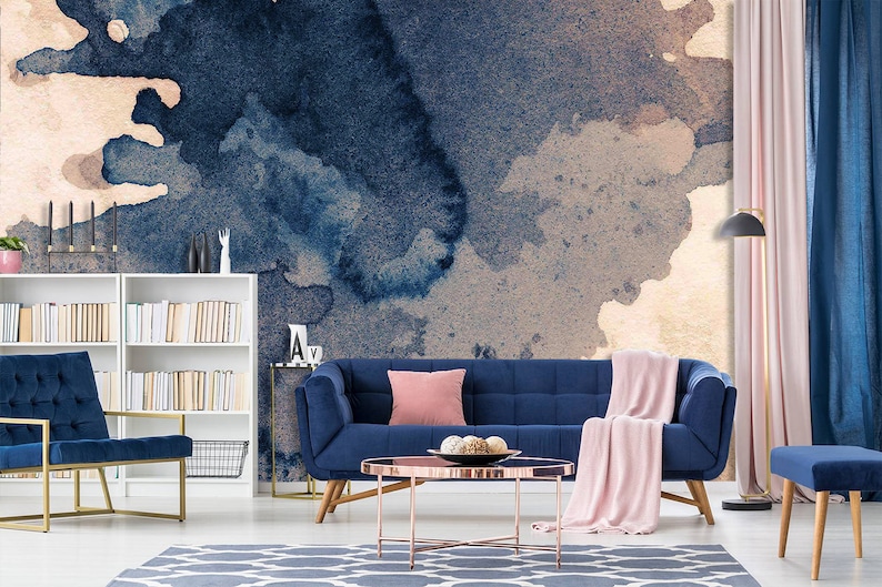Blue Ink Wallpaper Abstract Home Decor Wall Decal Removable Etsy UK