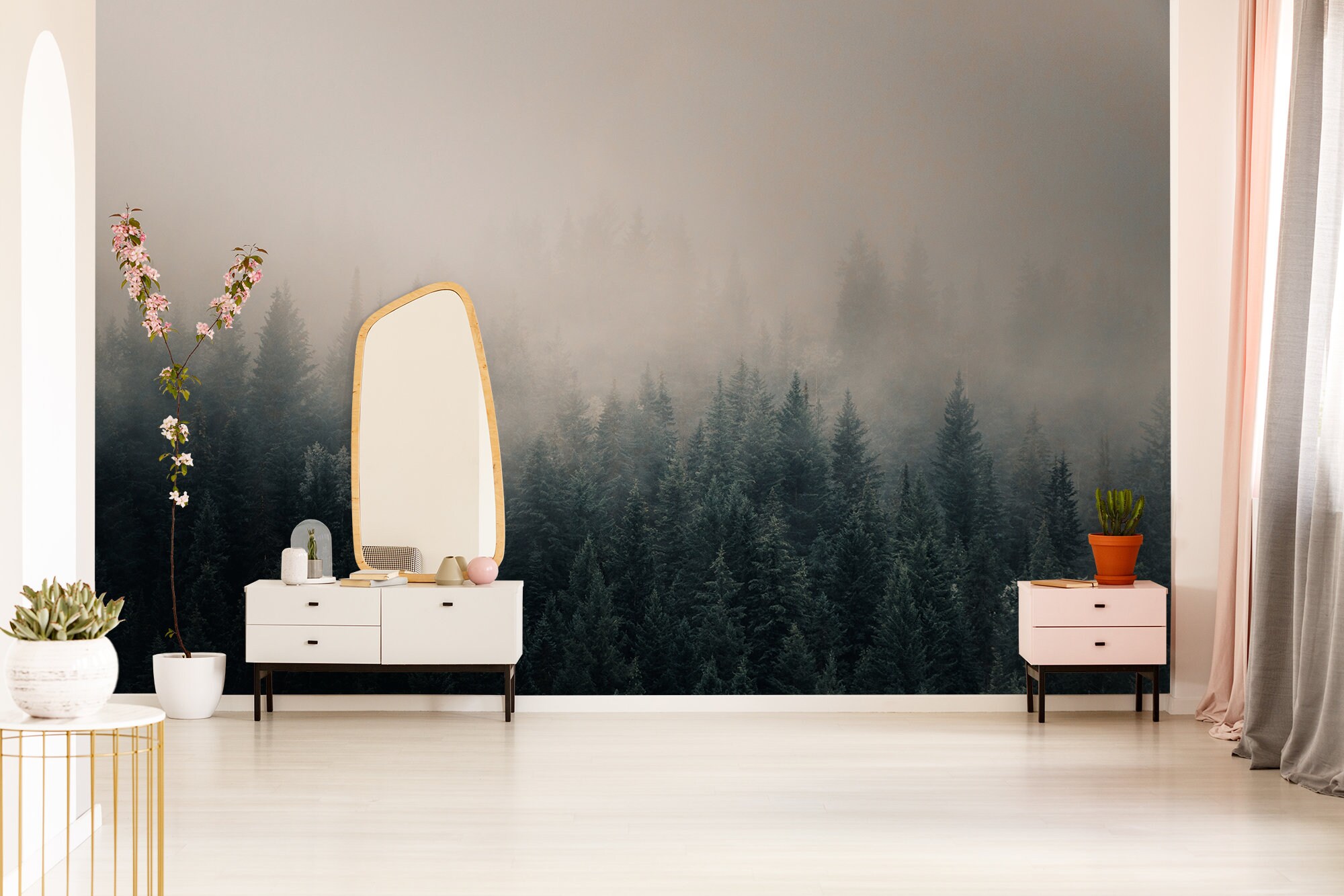 Misty Forest Landscape Peel and Stick Wall Mural | Etsy Canada