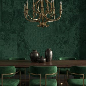 Green Grunge Damask Wallpaper, Dark Wall Mural, Vintage Style, Home Decor, Wall Art, Peel and Stick or Traditional Vinyl