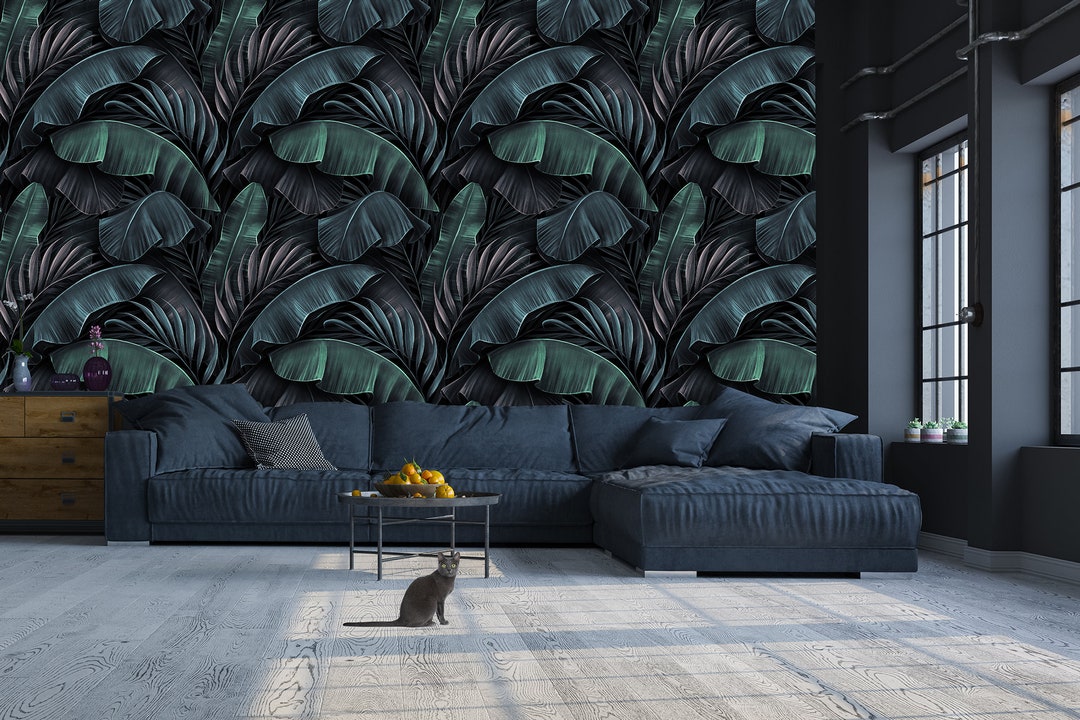 Dark Tropical Leaf Wallpaper, Peel and Stick Removable Wall Mural - Etsy