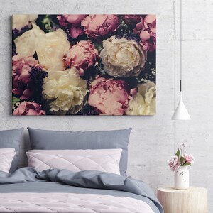 Pink and white peonies photo Canvas Print, Botanical print, Modern Wall Decor, FOR SELF ASSEMBLY