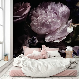 Dramatic floral wallpaper,dark vintage floral murall,wedding clipart removable Wallpaper peel and stick wallpaper,oil painting boho clipart