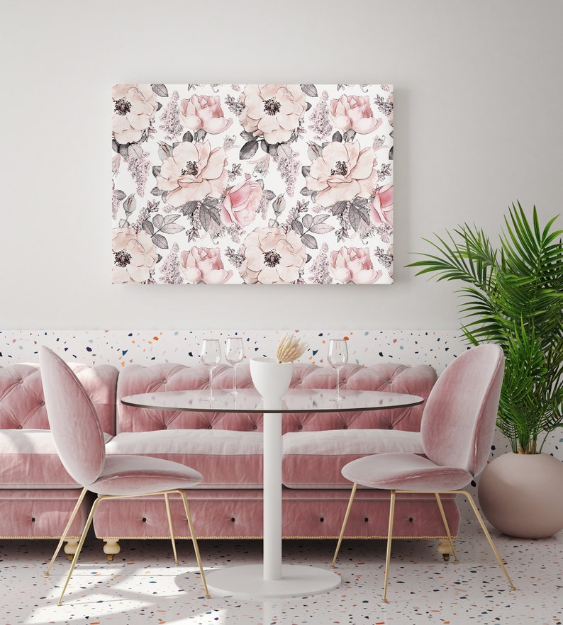 Light Pink Roses Canvas Print Botanical Print Modern Wall - Etsy