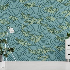 Vector abstract sea waves wallpaper, Peel & Stick, Self Adhesive Removable Wall Mural