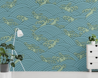 Vector abstract sea waves wallpaper, Peel & Stick, Self Adhesive Removable Wall Mural