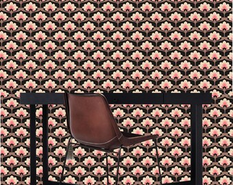 Brown and pink geometric abstract floral pattern wallpaper | self-adhesive, removable, peel & stick wall mural, wall decor