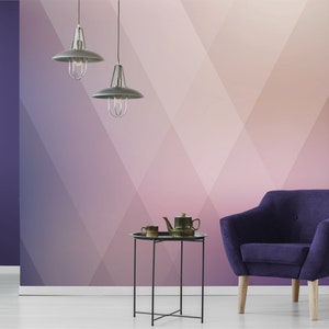 Carta da parati geometrica astratta viola, rosa e arancione / murale autoadesivo, rimovibile, stacca e incolla, decorazione murale