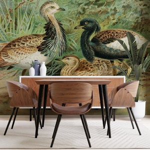 Aquarell Enten Tapete, Vogel Muster, malerische Wandkunst | Abziehen und aufkleben (selbstklebend) oder nicht klebendes Vinylpapier