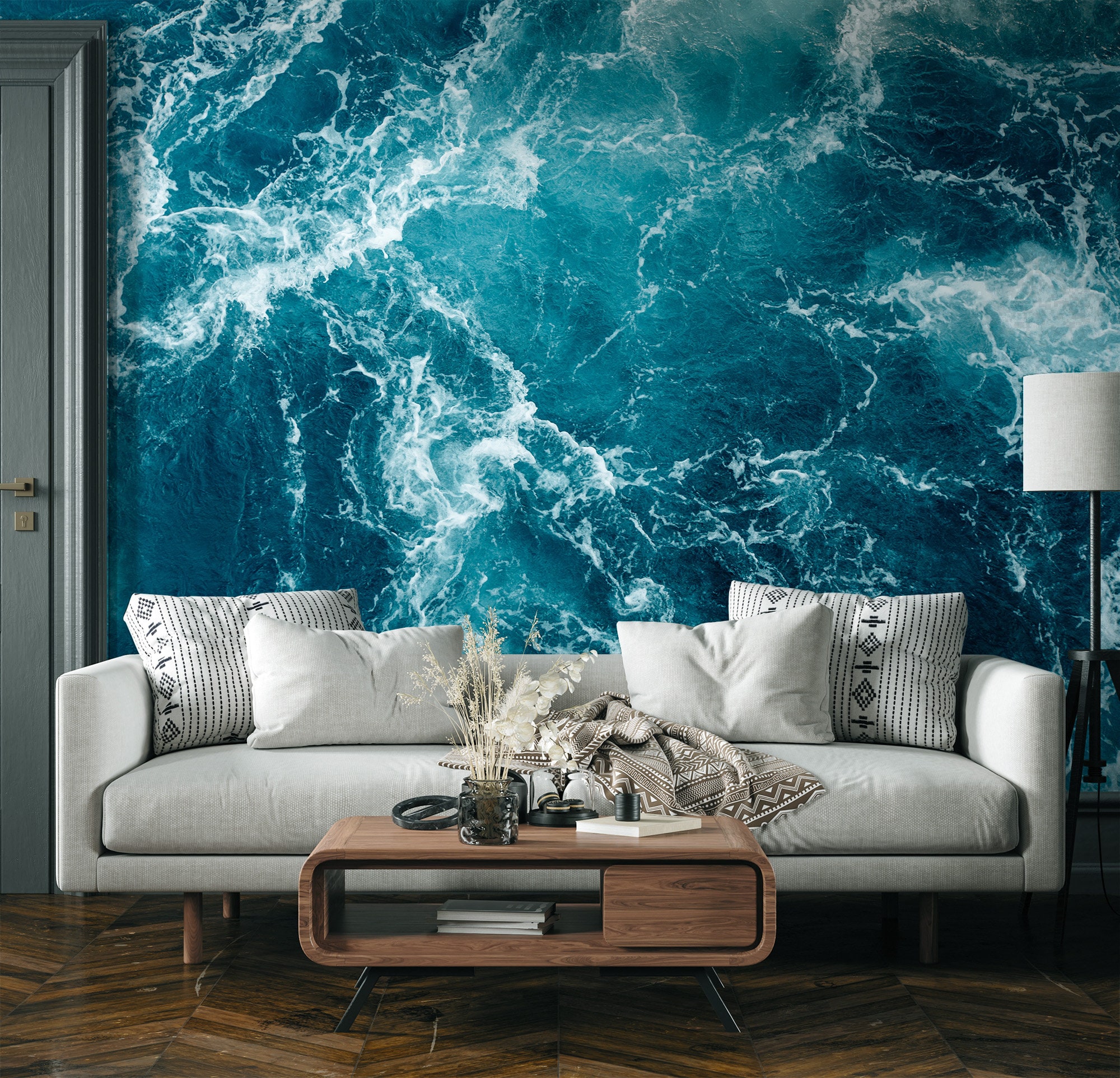 Blue Sea Waves Wallpaper Mural, Peel and Stick Vinyl - Etsy Australia