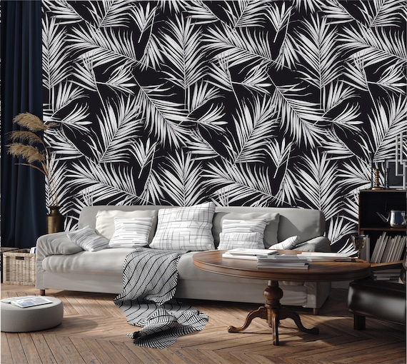 Papel pintado de naturaleza, tropical, blanco y negro, palmera, árbol, hoja  / autoadhesivo, removible, mural de pared despegable y pegado, decoración  de pared -  México