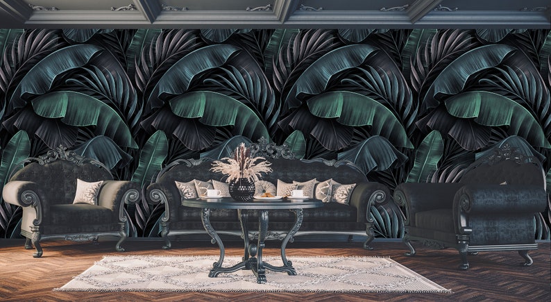 Dark Tropical Leaf Wallpaper, Peel and Stick Removable Wall Mural - Etsy