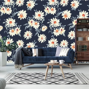 Carta da parati con margherite, decorazione floreale/autoadesiva, rimovibile, stacca e incolla, decorazione murale