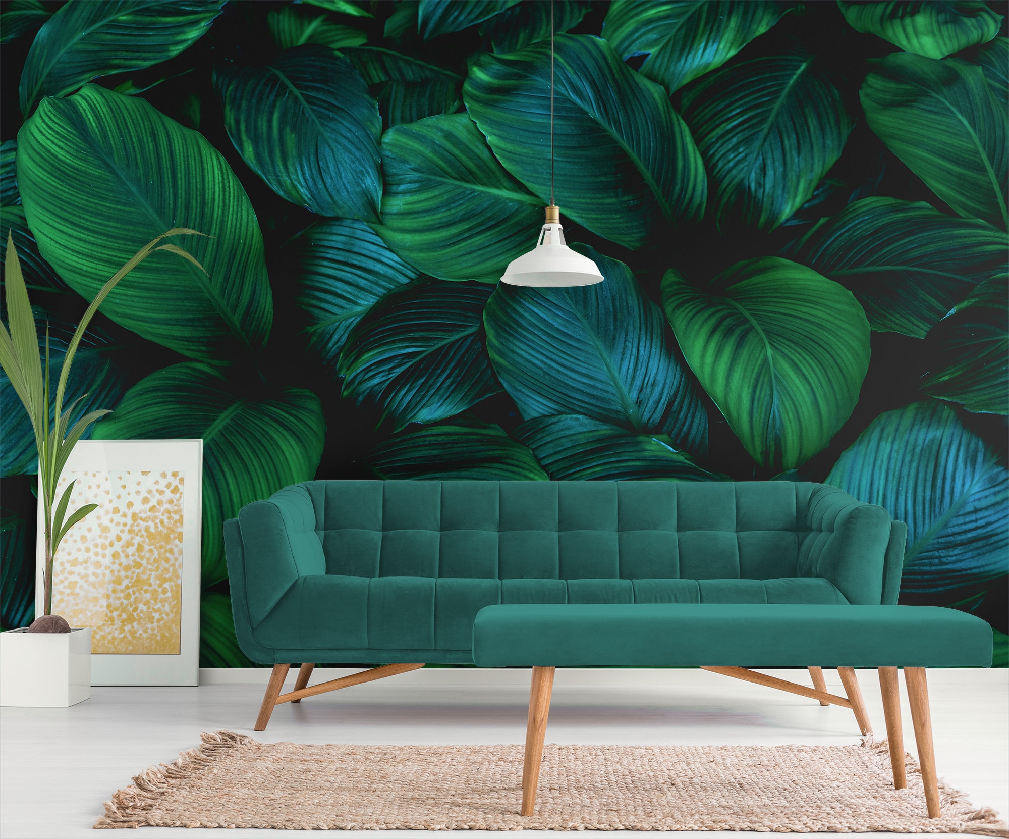 Wallpaper With Green and Blue Tropical Leaves Self Adhesive - Etsy Wallpaper With Green and Blue Tropical Leaves Self Adhesive - Etsy