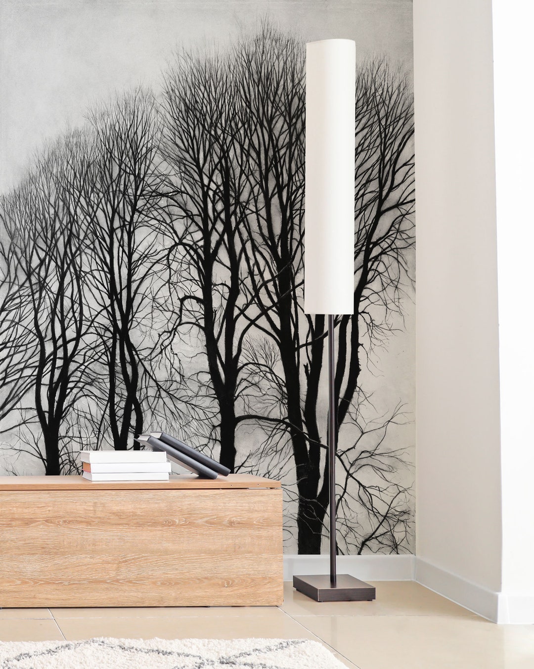 Black and White Trees Wallpaper, Landscape Wall Mural, Scenic Wallpaper ...