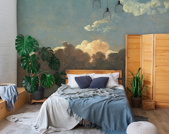 Vintage Clouds Wallpaper Mural, Painting Cloudy Sky, Peel and Stick or Non Adhesive