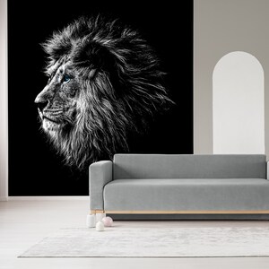 Papel pintado oscuro con león gris, autoadhesivo, mural de pared de pelar y pegar