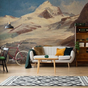 Vintage mountain wallpaper | Peel and Stick (Self Adhesive) or Non Adhesive Vinyl Paper