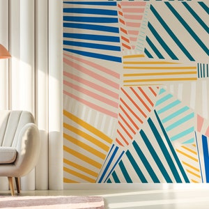 Carta da parati geometrica colorata con strisce, autoadesiva, murale da staccare e attaccare