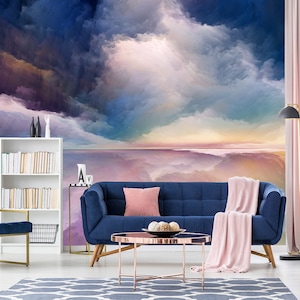 Beautiful colorful wallpaper with the abstract landscape, rainbow colors pattern | self-adhesive, removable, peel & stick wall mural