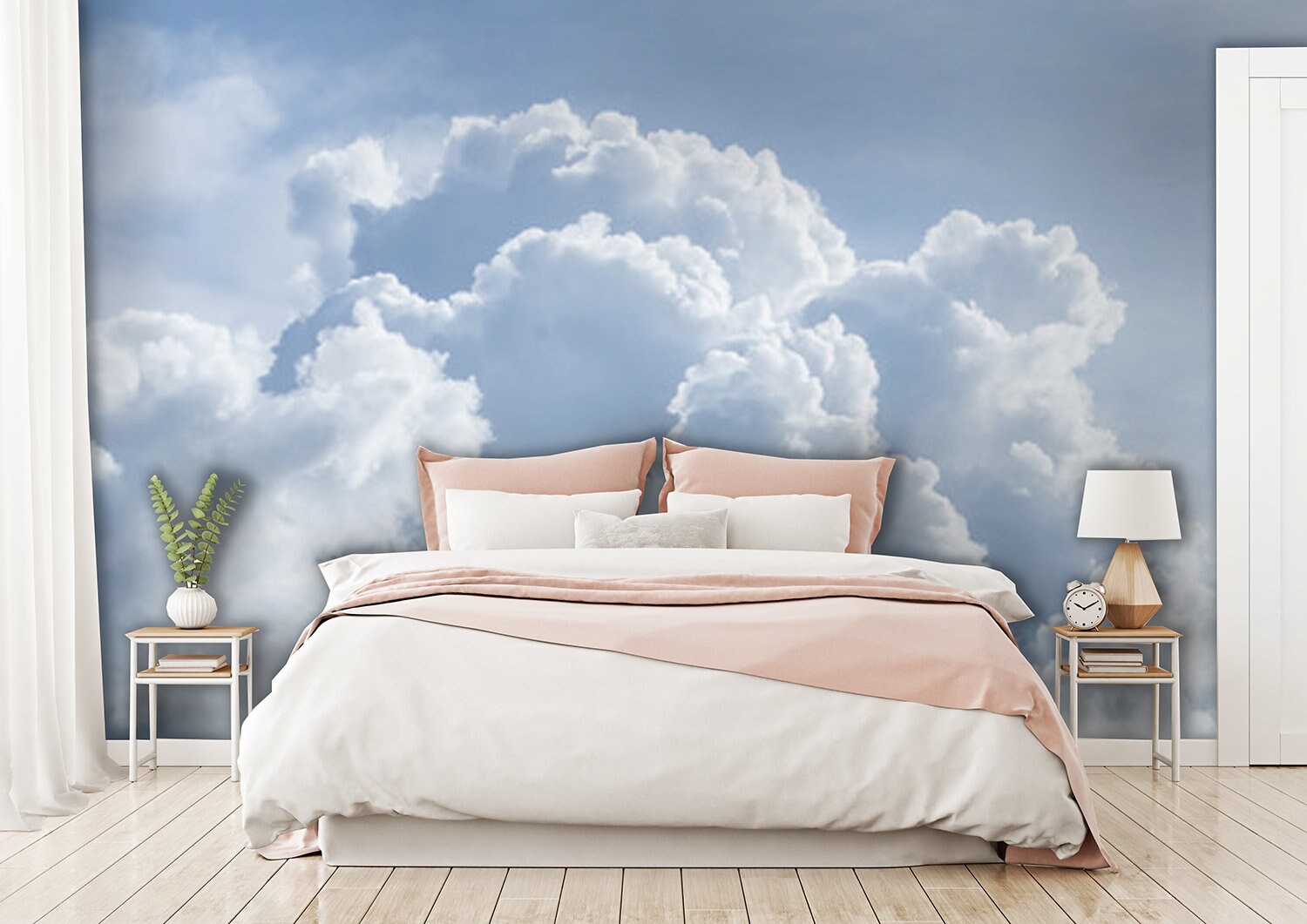 Blue Sky With Clouds Wallpaper, Self Adhesive, Heaven Mural, Temporary
