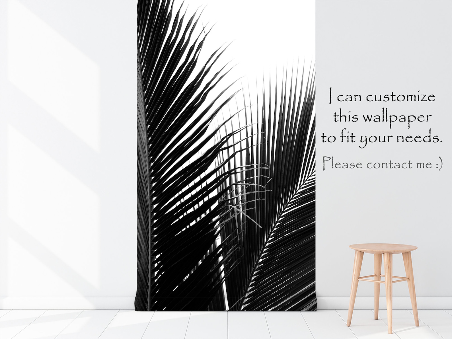 Black and White Palm Leaves Wallpaper, Self Adhesive, Peel and Stick ...