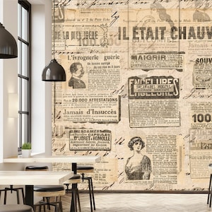Creative vintage wallpaper, Newspaper strips | self-adhesive, removable, peel & stick wall mural, wall decor