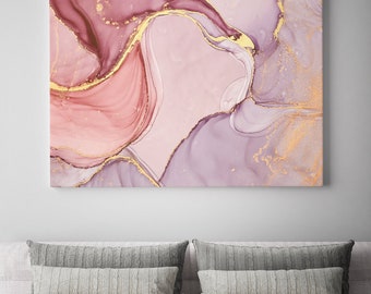 Lienzo abstracto fluido en tonos rosa y morado, decoración de pared moderna, para armar.