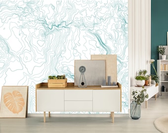 Abstract wallpaper, topographic map | self-adhesive, removable, peel & stick wall mural, wall decor