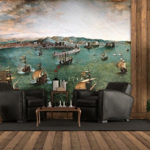 Sea expedition painting wall mural, landscape wall mural, scenic wallpaper | Peel and Stick (Self Adhesive) or Non Adhesive Vinyl Paper