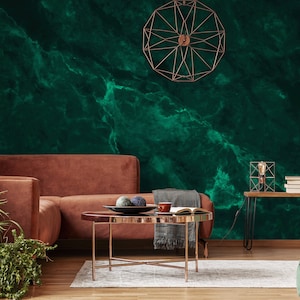 Emerald green abstract wallpaper, self adhesive, peel and stick wall mural image 2