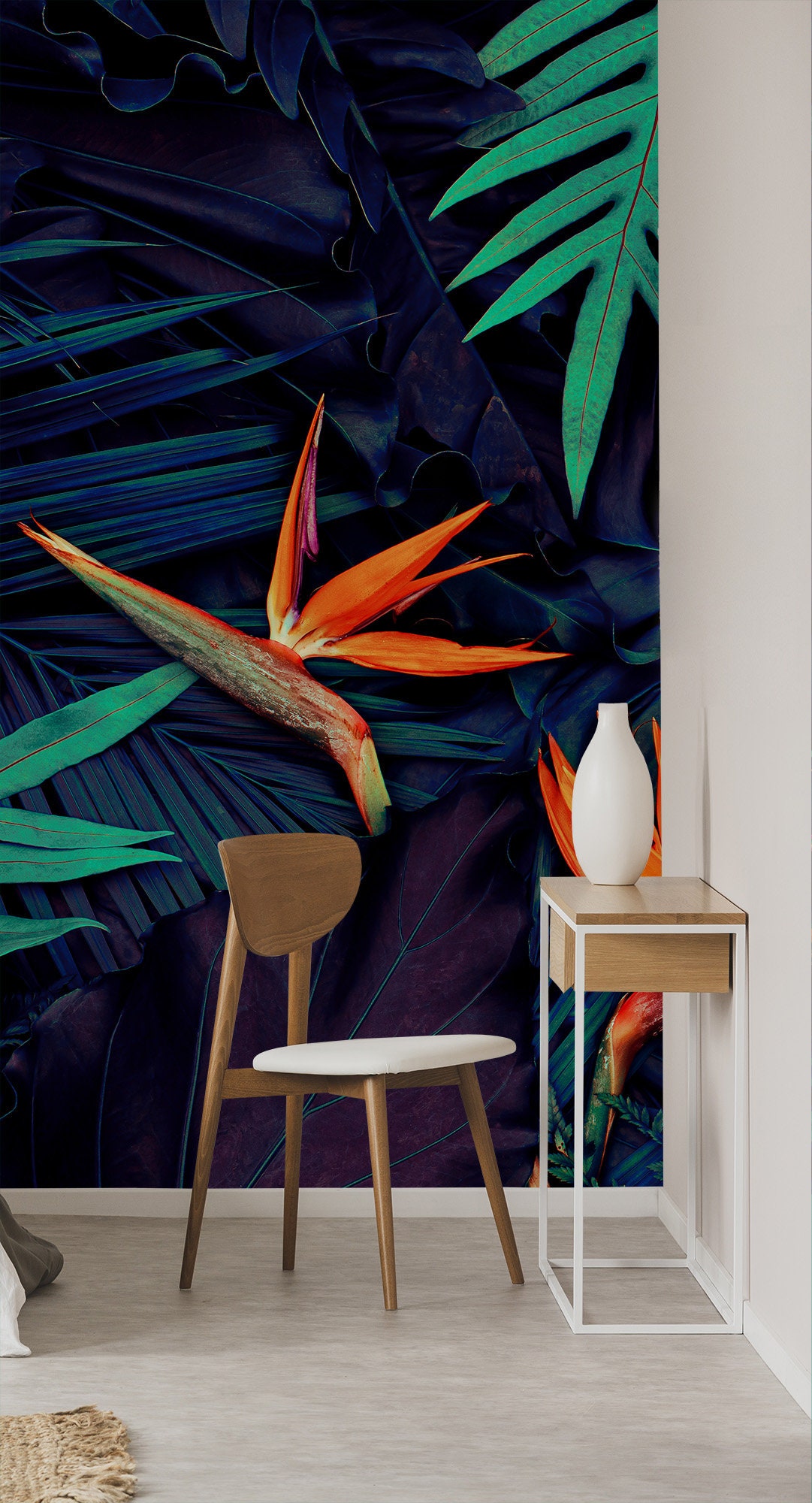 Tropical Bird of Paradise Wallpaper | Dark Leaf Peel and Stick Vinyl - Etsy