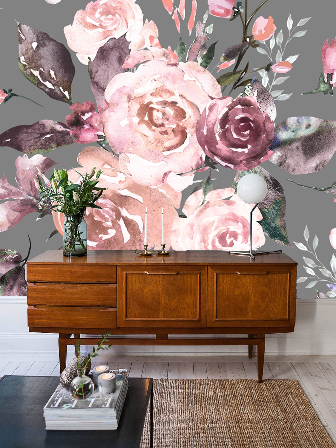 Self Adhesive Beautiful pink rose pattern wallpaper Peel /& Stick Removable