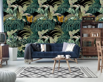 Jungle Leaves Wallpaper, Snake Pattern, Peel and Stick Wall Mural