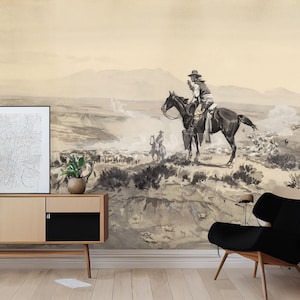 Texas wallpaper with cowboys, wall mural, scenic wallpaper | Peel and Stick (Self Adhesive) or Non Adhesive Vinyl Paper