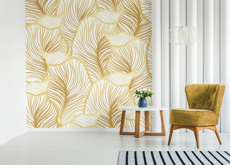 Leaf Wallpaper Print Painting Home Decor Wall Decal Etsy