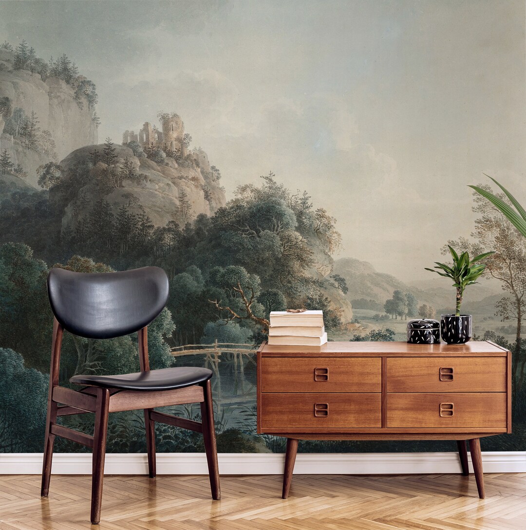 Vintage Scenic Landscape Wallpaper, Peel and Stick Vinyl - Etsy