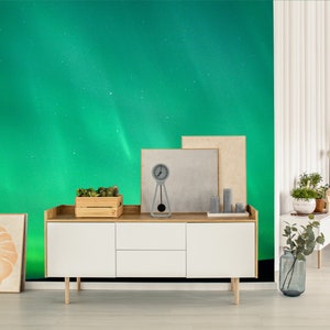 Carta da parati verde dell'aurora boreale, murale del cielo notturno / autoadesivo, rimovibile, murale da staccare e incollare, decorazione da parete